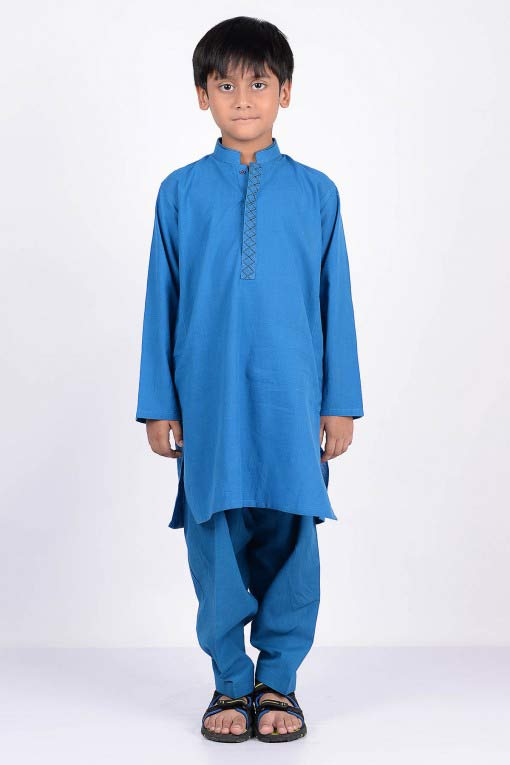 new blue latest little boys kurta shalwar kameez designs 2017 for summer in Pakistan