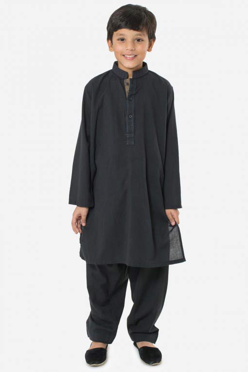 full black latest little boys kurta shalwar kameez designs 2017 for summer in Pakistan