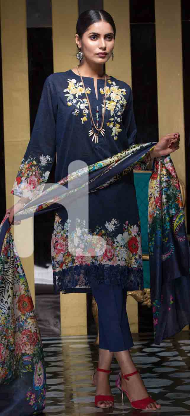 New blue girls eid dresses 2017 in Pakistan by Nishat Linen