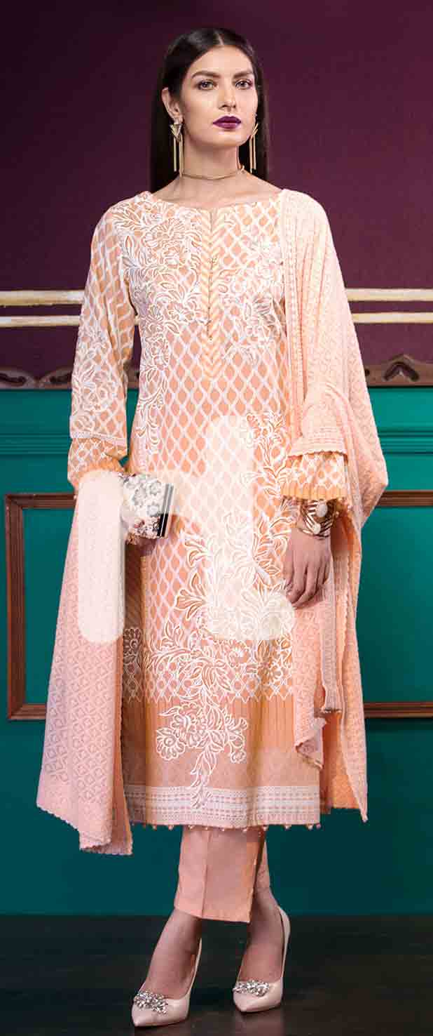 Best peach girls eid dresses 2017 in Pakistan by Nishat Linen