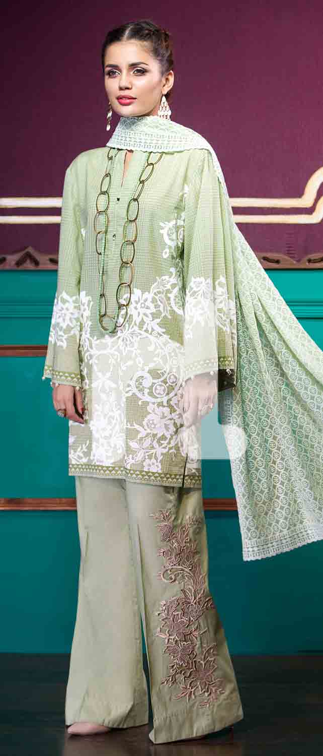 Latest light green girls eid dresses 2017 in Pakistan by Nishat Linen