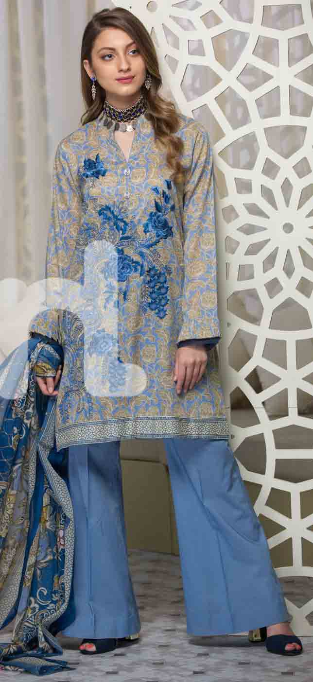 latest grey and blue girls eid dresses 2017 in Pakistan by Nishat Linen