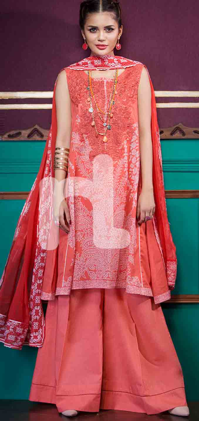 Beautiful red girls eid dresses 2017 in Pakistan by Nishat Linen