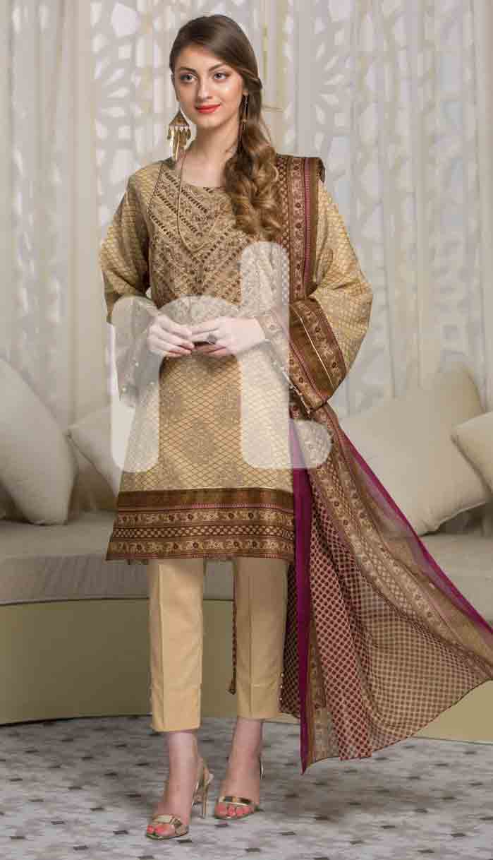 latest beige and brown girls eid dresses 2017 in Pakistan by Nishat Linen 