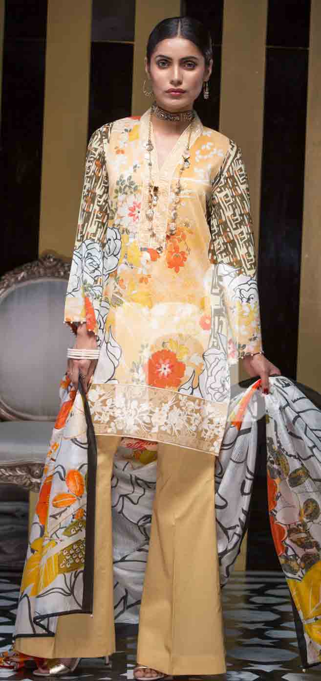 latest yellow and off white girls eid dresses 2017 in Pakistan by Nishat Linen 