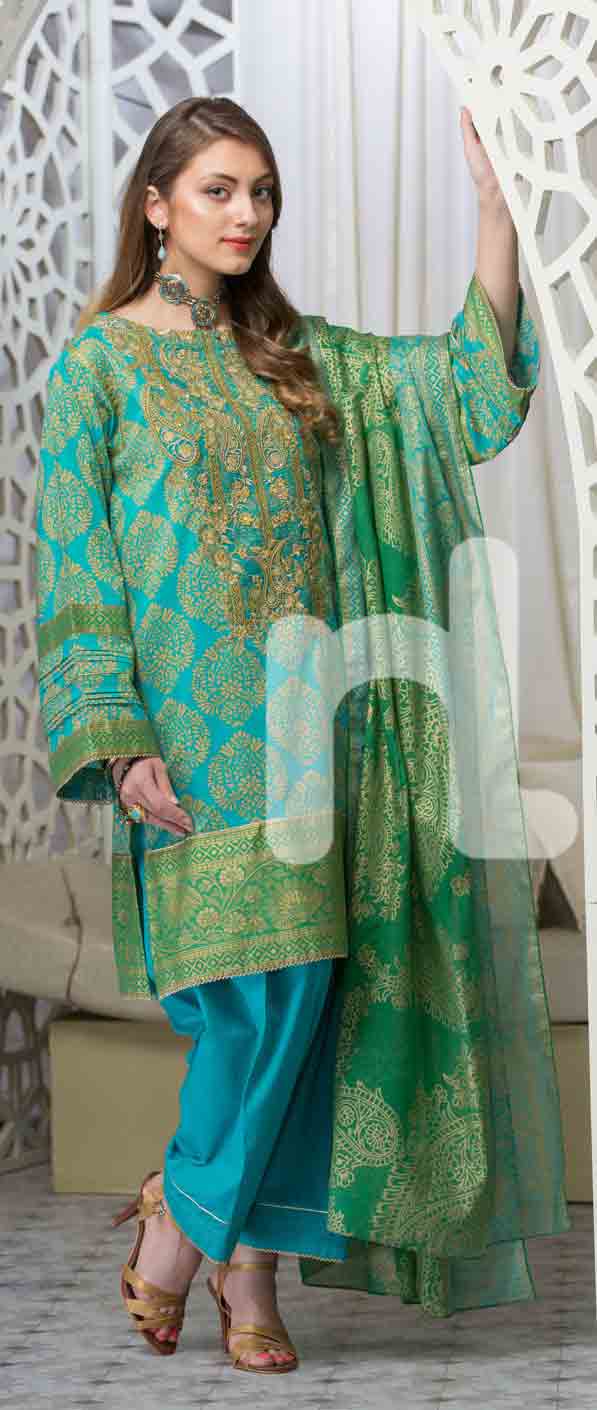 latest green and ferozi girls eid dresses 2017 in Pakistan by Nishat Linen 