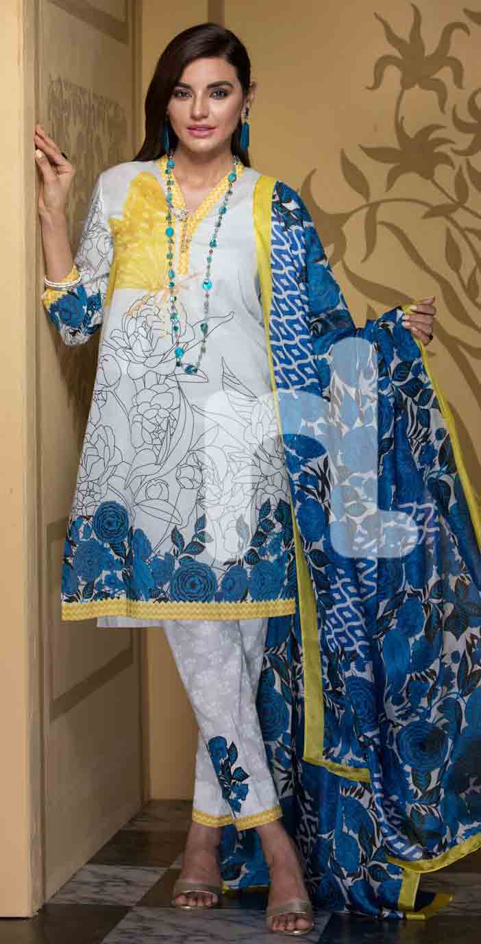 New blue and white girls eid dresses 2017 in Pakistan by Nishat Linen