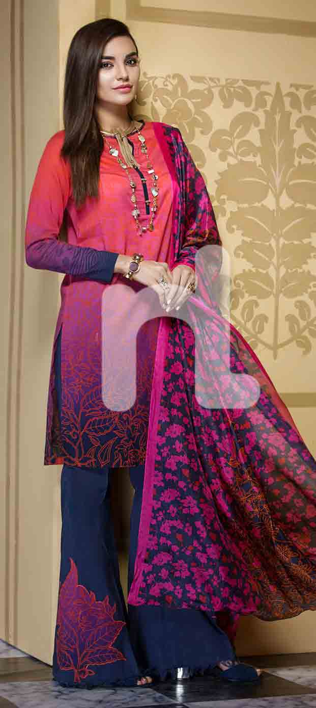 Best red and blue girls eid dresses 2017 in Pakistan by Nishat Linen