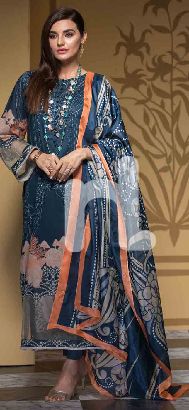 Best blue girls eid dresses 2017 in Pakistan by Nishat Linen