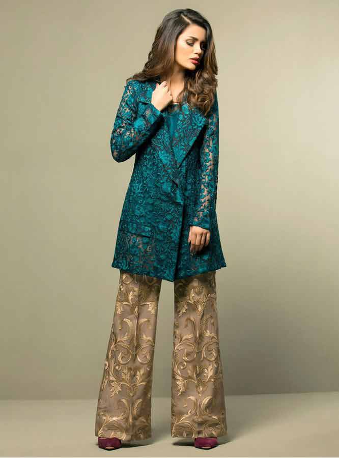 Zainab Chottani teal and golden girls net dresses 2017 pakistani party dresses with price