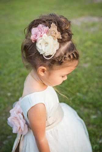 cute floral updo with front hair braid little girls hairstyles for eid party 2017