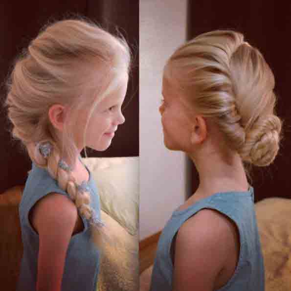 Frozen side braid and frozen hair bun little girls hairstyles for eid party 2017