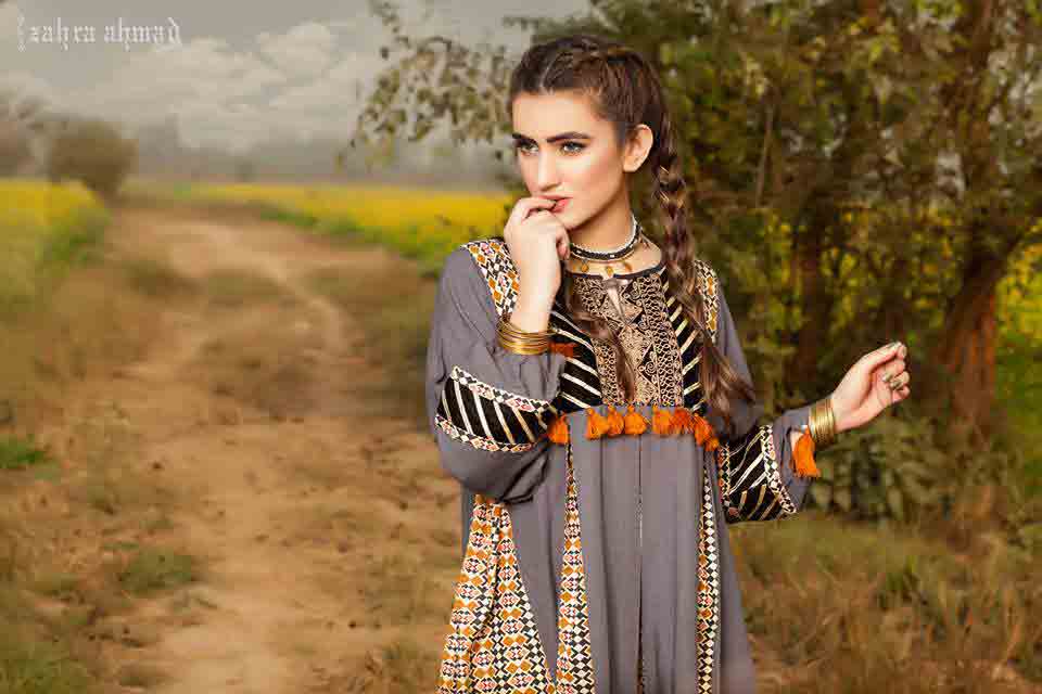 latest gray pathani frock style dress designs 2017