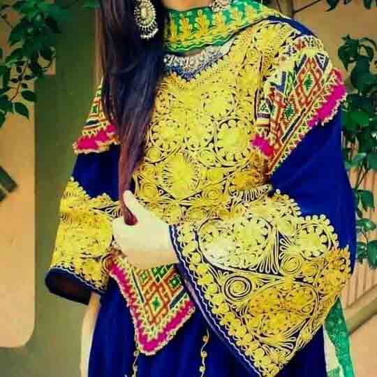 latest yellow and blue pathani frock style dress designs 2017