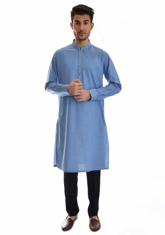 latest blue kameez with black pajama new Eid kurta dresses for boys 2017 Amir Adnan