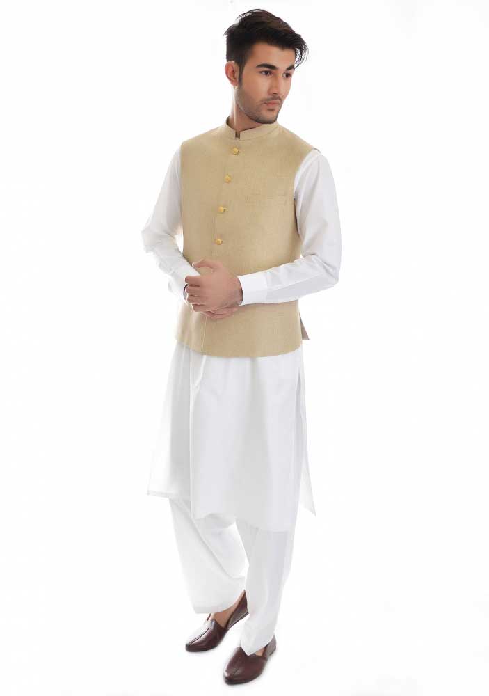 Off white waistcoat with white kurta new Eid kurta dresses for boys 2017 Amir Adnan