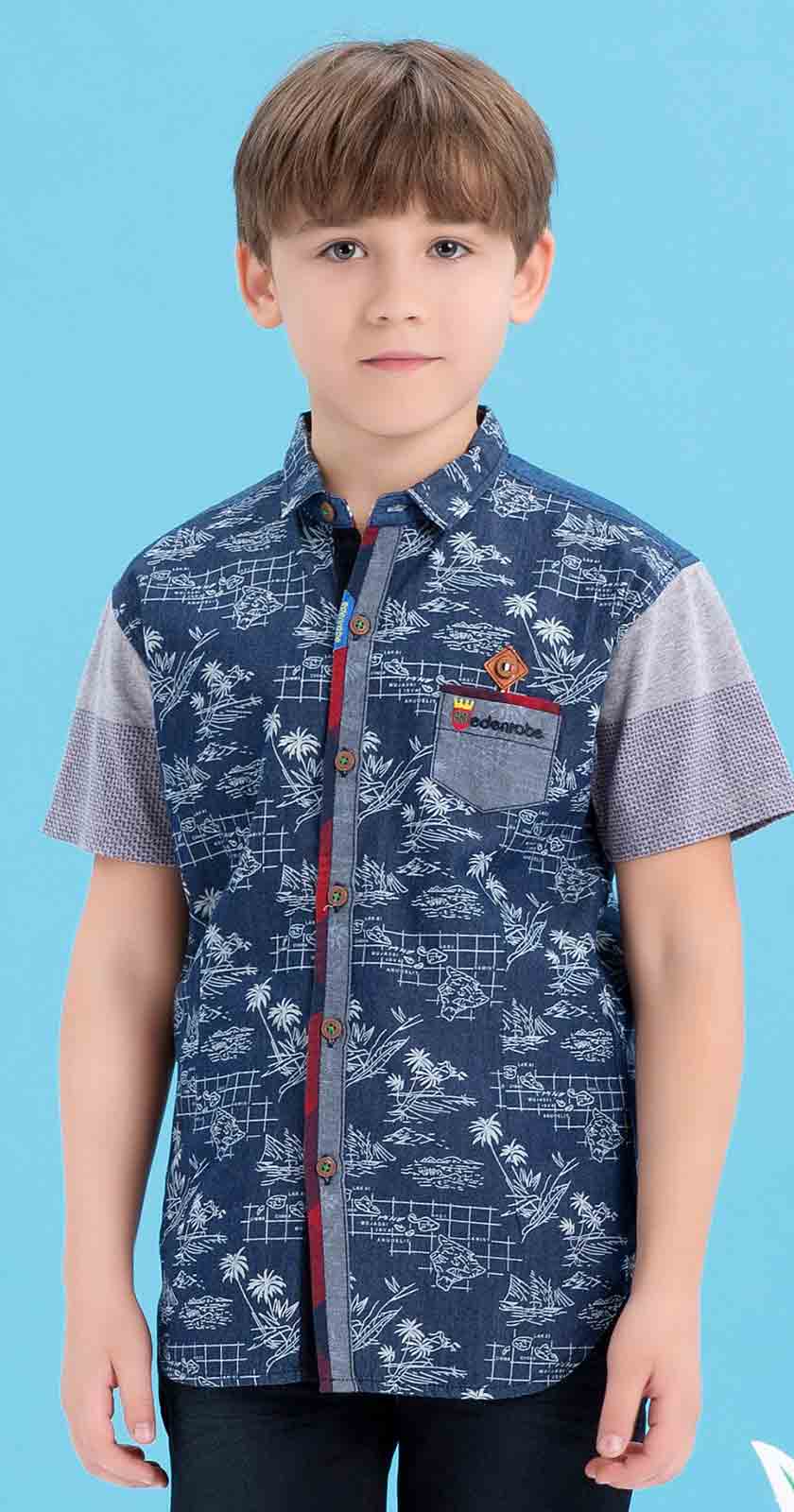 Edenrobe blue shirt latest eid dresses for little boys in Pakistan 2017