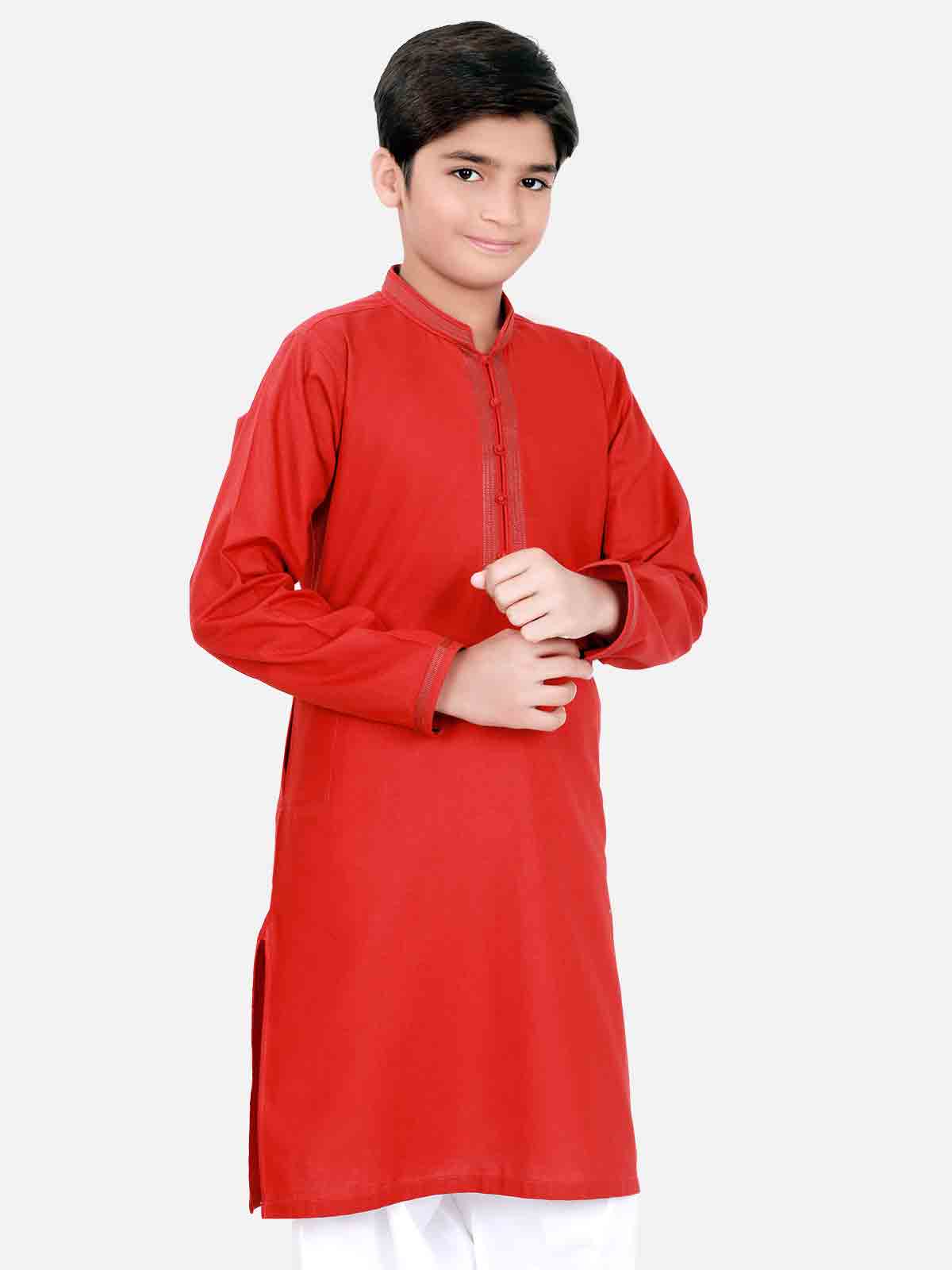 Red kurta with white shalwar latest eid dresses for little boys in Pakistan 2017