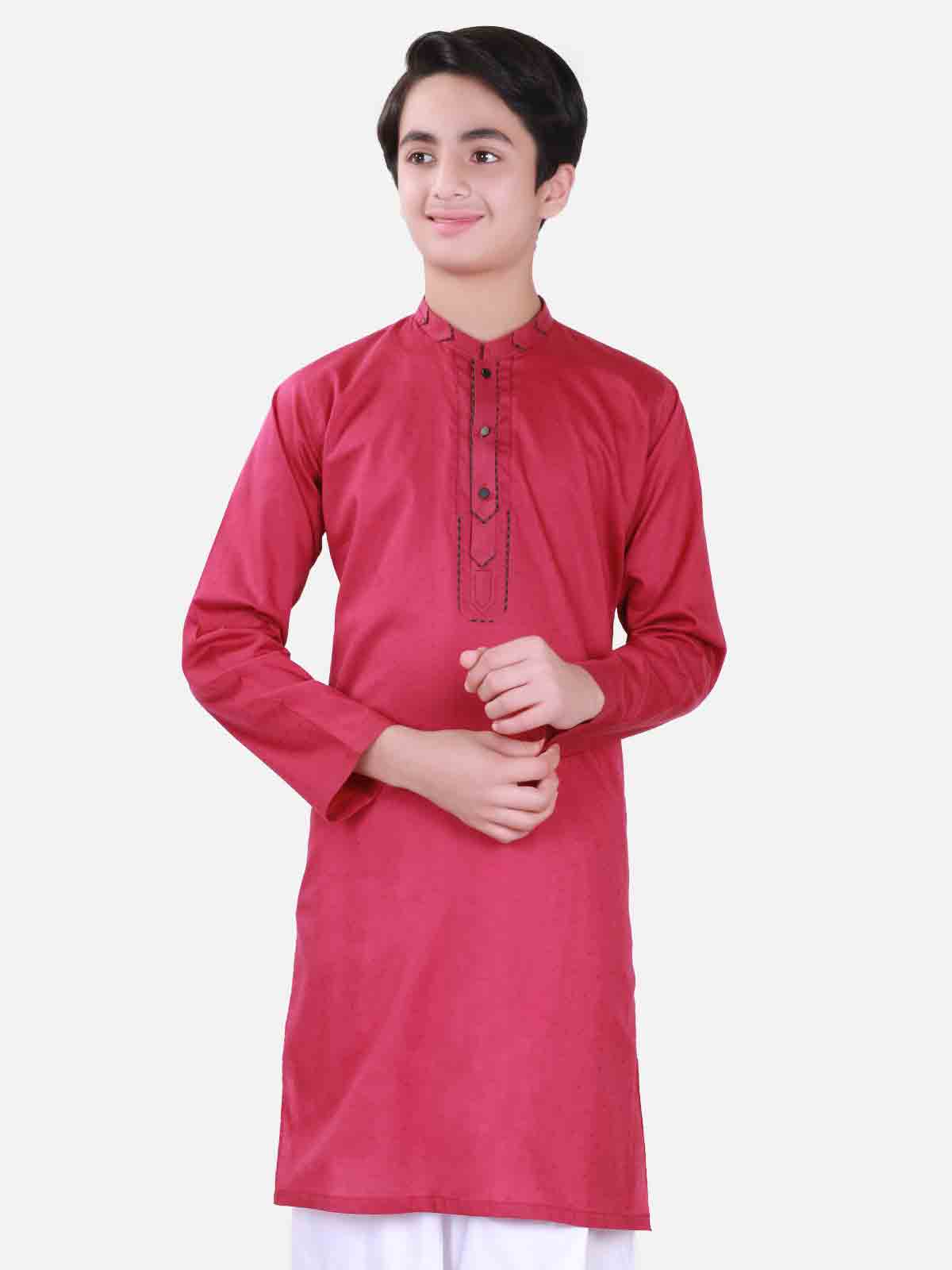 Red kurta with white shalwar latest eid dresses for little boys in Pakistan 2017