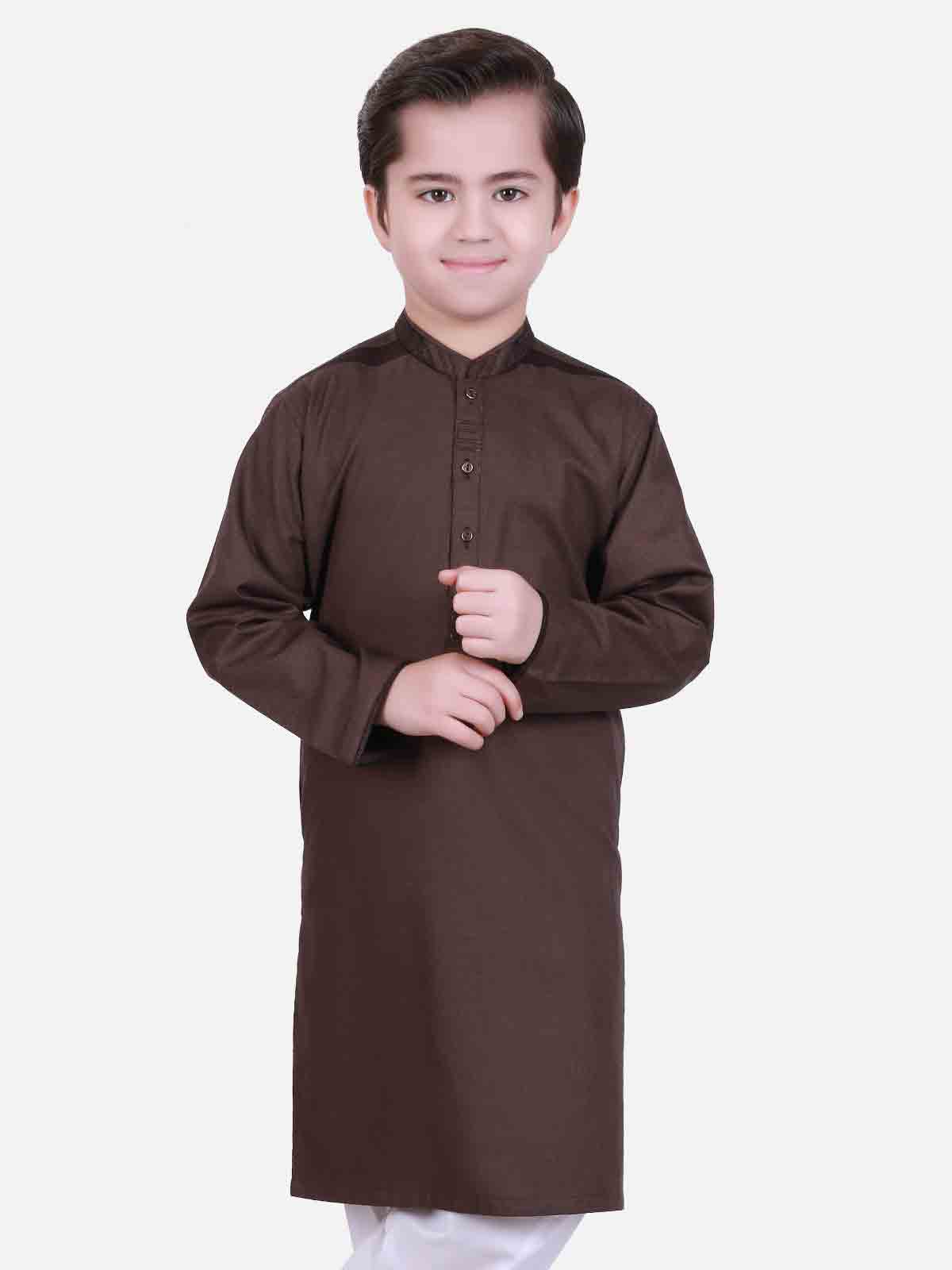 Dark brown kameez shalwar latest eid dresses for little boys in Pakistan 2017