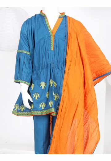 Blue short frock with orange dupatta eid dress for little girls latest kids eid dresses for little girls in Pakistan 2017