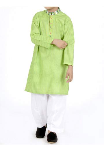 JJ green kurta with white salwar latest eid dresses for little boys in Pakistan 2017