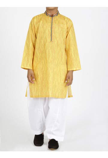 JJ yellow kurta with white shalwar latest eid dresses for little boys in Pakistan 2017