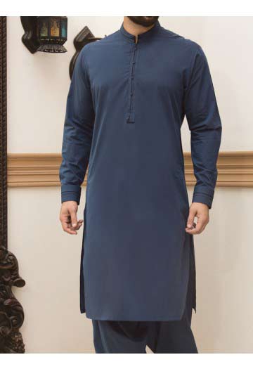 best blue men eid kurta shalwar kameez and waistcoat dress designs 2017 by Junaid Jamshed