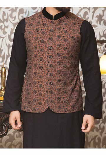 black embroidered waistcoat with black kurta men eid kurta shalwar kameez and waistcoat dress designs 2017 by Junaid Jamshed 