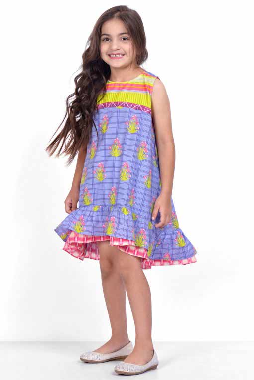 blue and yellow sleeveless frock latest kids eid dresses for little girls in Pakistan 2017