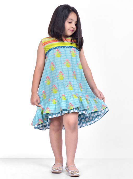 Sleeveless knee length frock for little girls in Pakistan latest kids eid dresses for little girls in Pakistan 2017