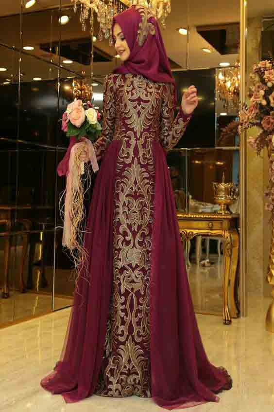 best magenta hijab style with maxi gown new eid party hijab style 2017