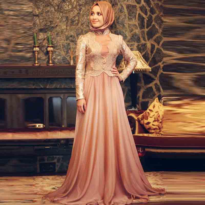 new peach hijab with long maxi frock new eid party hijab style 2017