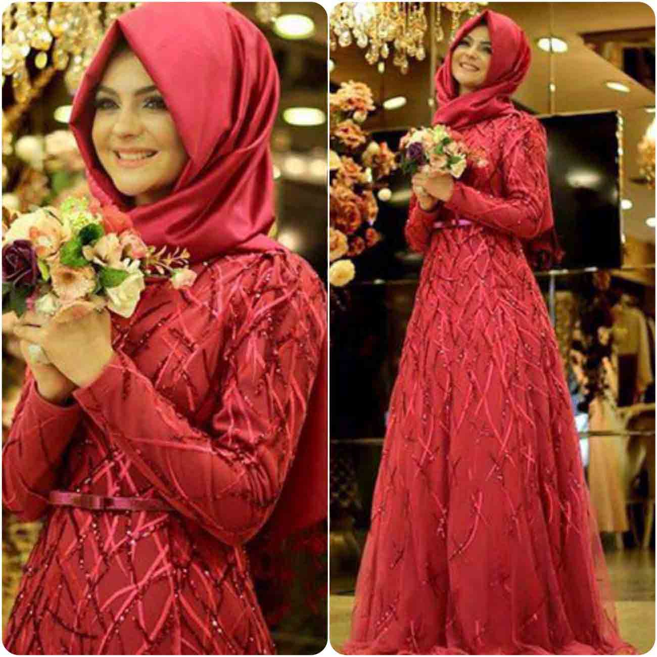 latest red maxi with hijab new eid party hijab style 2017