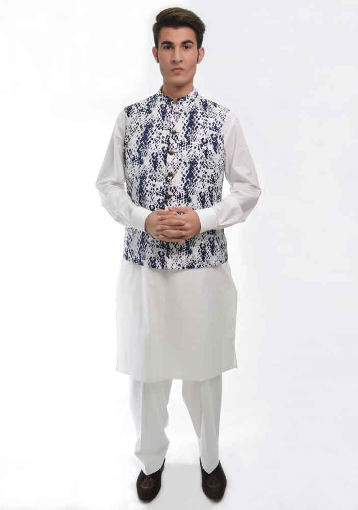 white shalwar kameez with blue and white waistcoat latest amir adnan men kurta designs for ramadan 2017