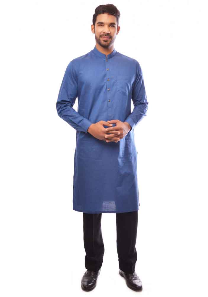 blue kurta with black pajama latest amir adnan men kurta designs for ramadan 2017