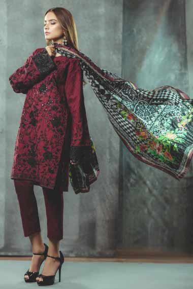 Alkaram red and black new eid dress designs for girls in Pakistan 2017