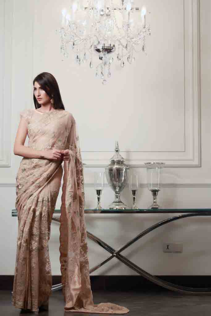 Pakistani saree designs in golden color for wedding brides