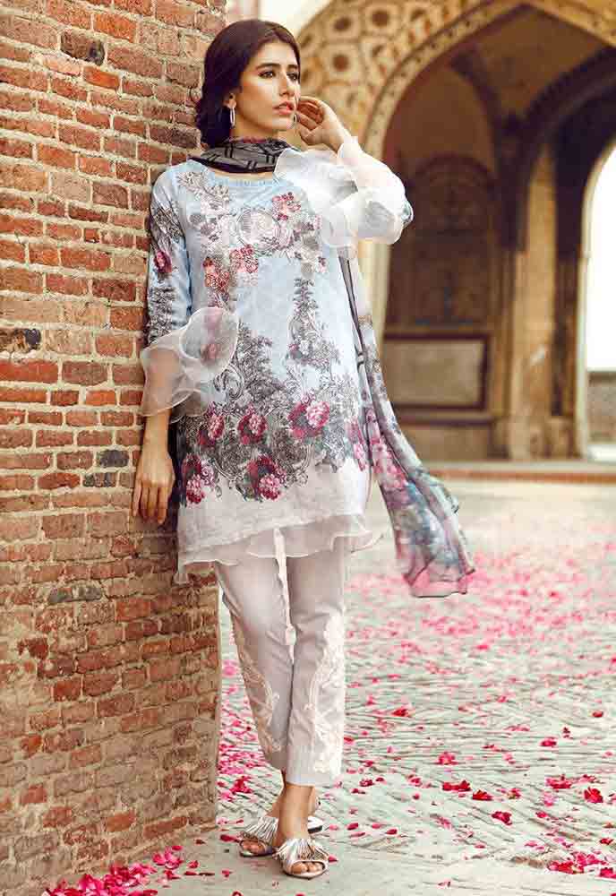 Cross Stitch white shirt new eid dress designs for girls in Pakistan 2017