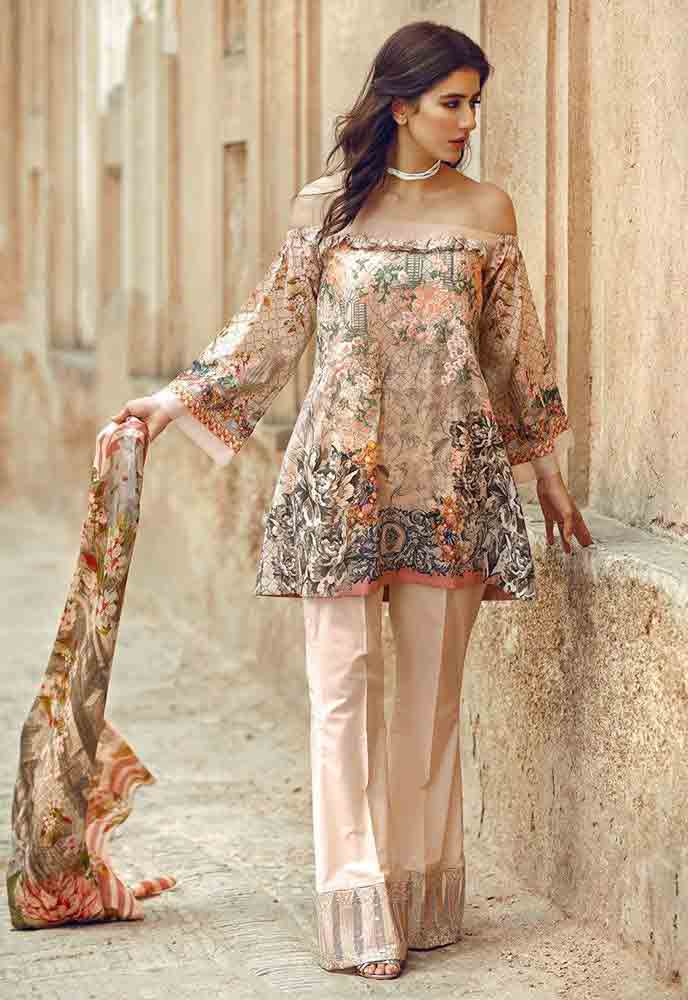 Cross Stitch beige kameez shalwar new eid dress designs for girls in Pakistan 2017