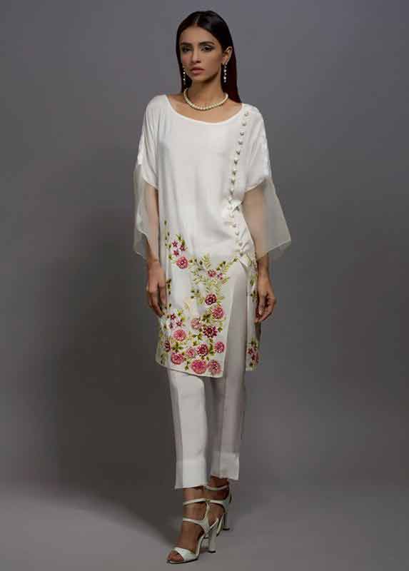 White organza shirt with matching capri pants Deepak Perwani eid dresses for girls 2017