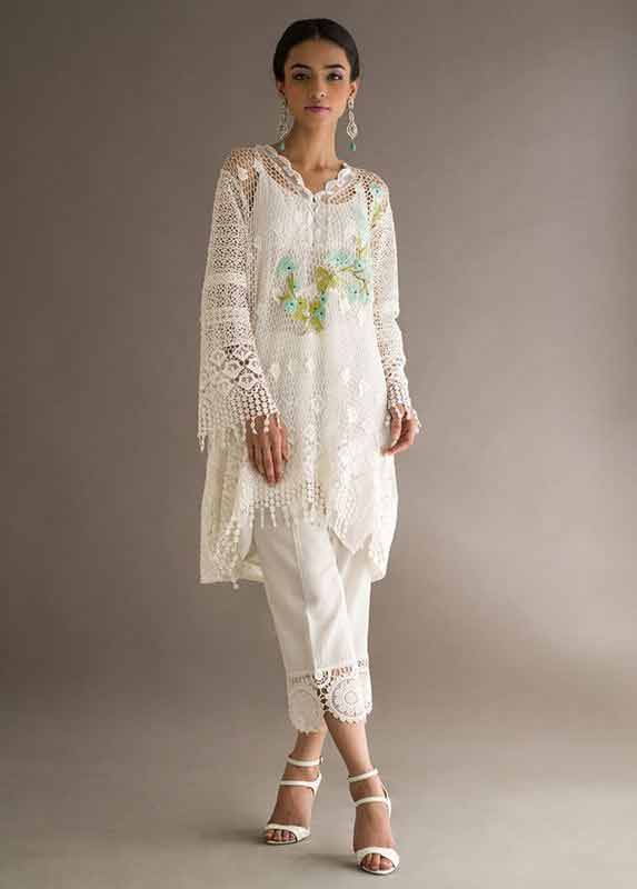 Latest net white dress Deepak Perwani eid dresses for girls 2017