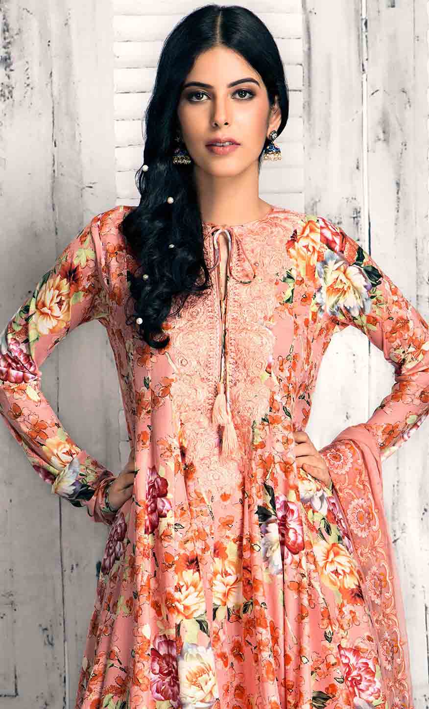 Gul AHmed peach short frock new eid dress designs for girls in Pakistan 2017