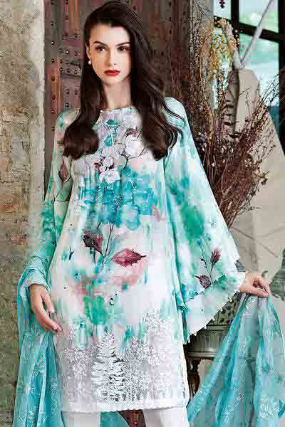 Gul Ahmed light blue kurti new eid dress designs for girls in Pakistan 2017