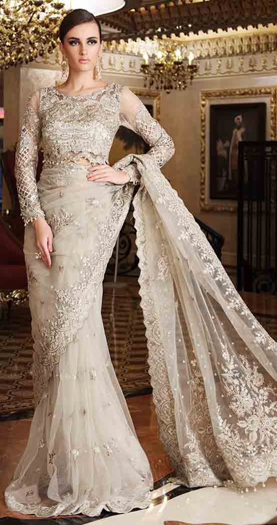 Pakistani saree designs in golden color for wedding brides