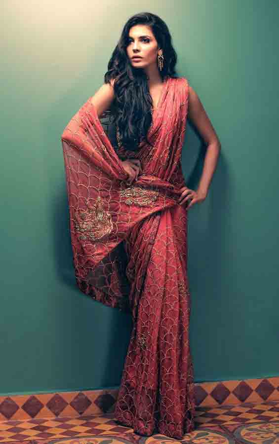 Pakistani saree designs in deep pink color for wedding brides