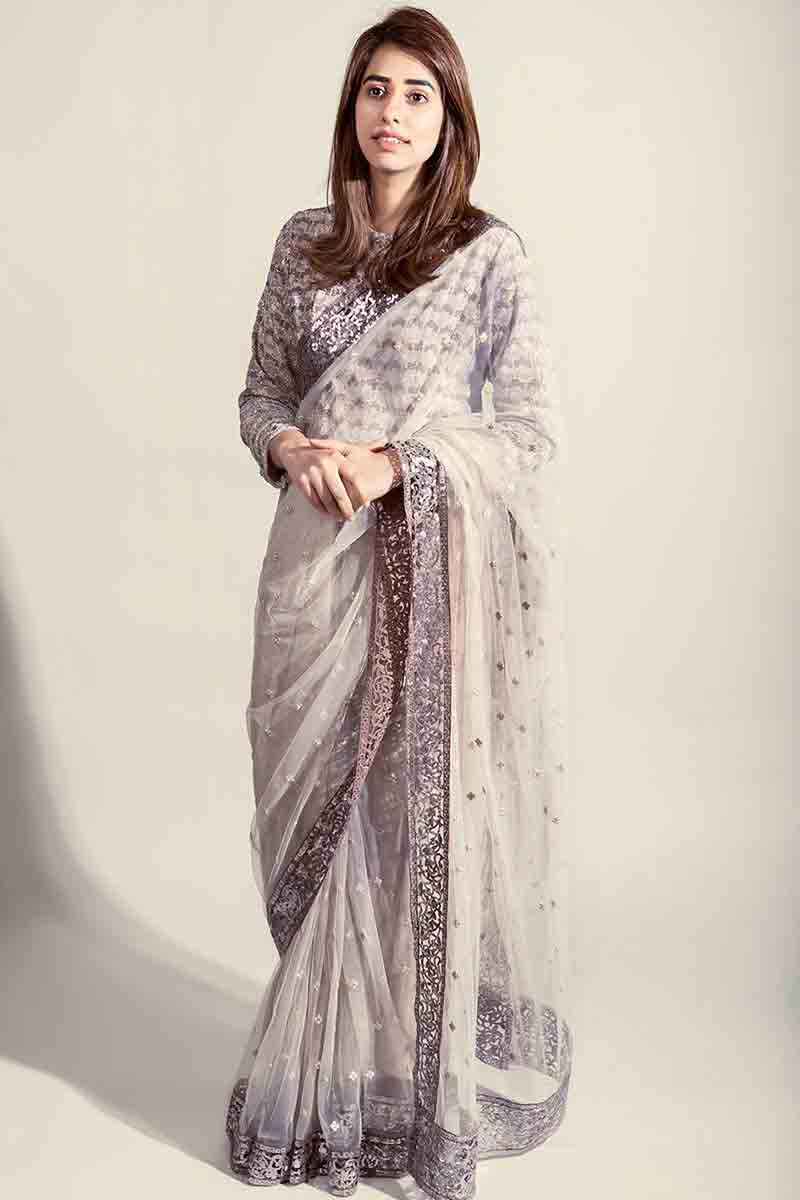 Pakistani saree designs in grey color for wedding brides