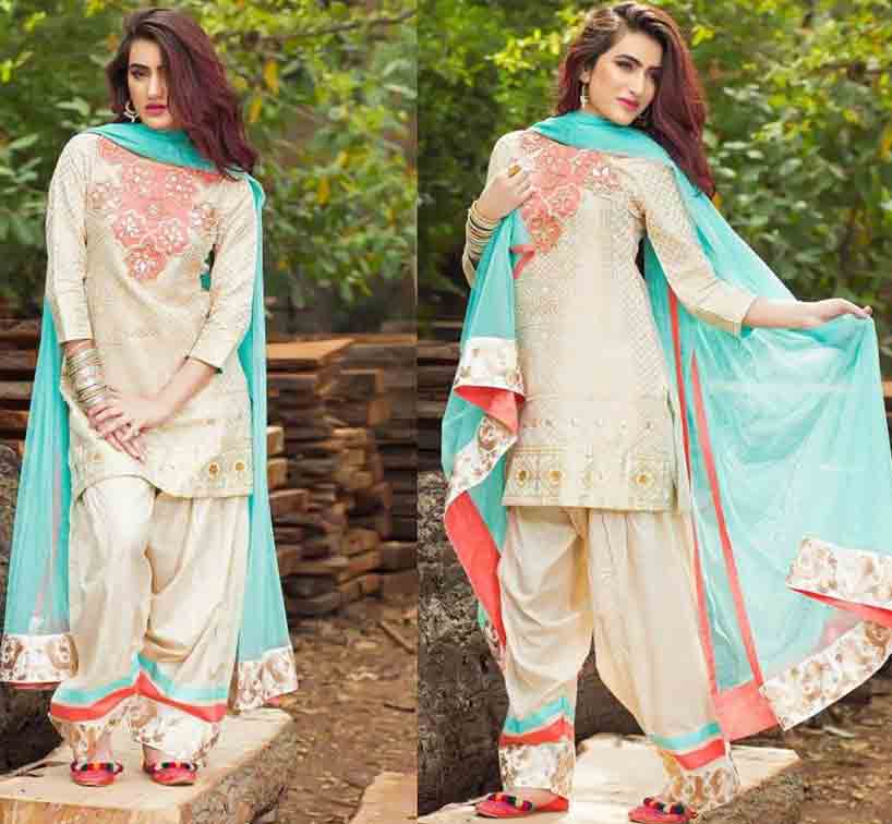 Best white short shirt with sky blue dupatta and matching shalwar by Zahra Ahmad Eid dresses for girls in Pakistan