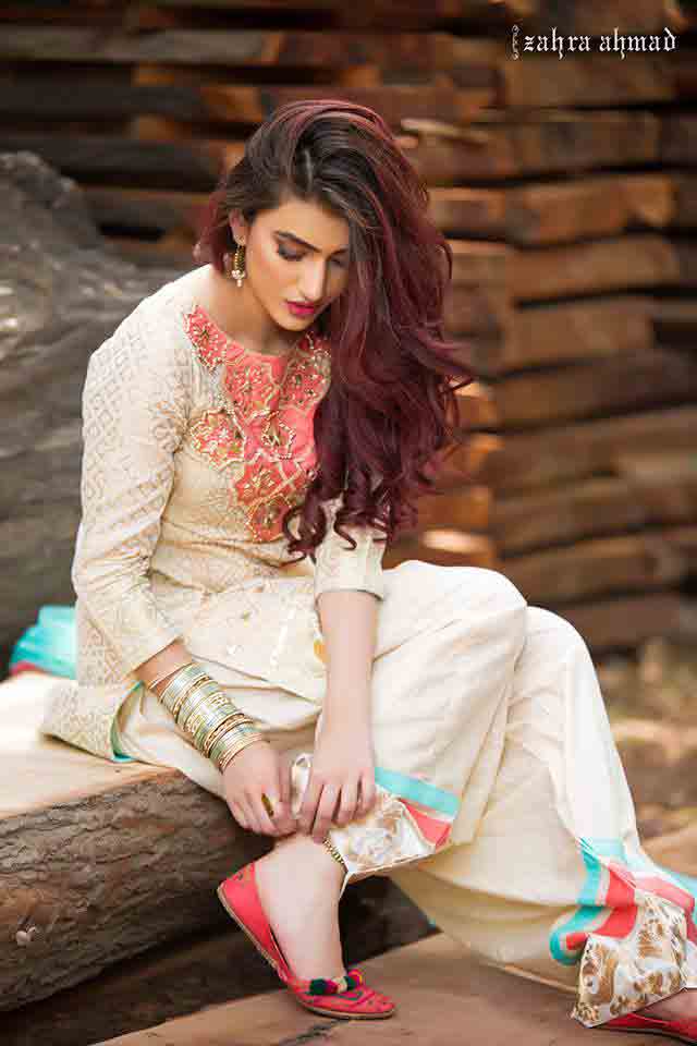 New white and pink shirt by Zahra Ahmad Eid dresses for girls in Pakistan