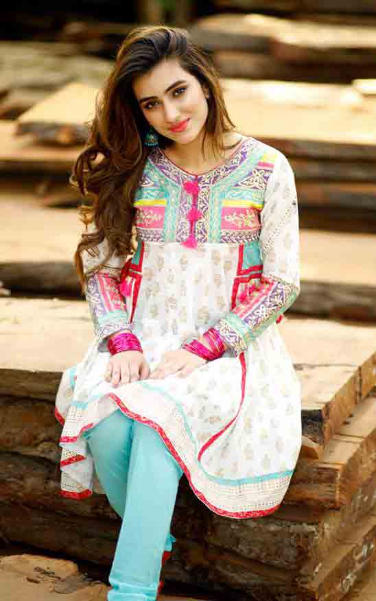 Latest white short shirt style Zahra Ahmad Eid dresses for girls in Pakistan